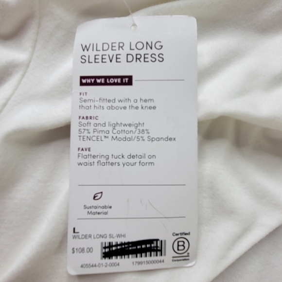 Athleta Wilder Long Sleeve Dress Size L White Ruching Tuck Detail Pullover New - Picture 5 of 11